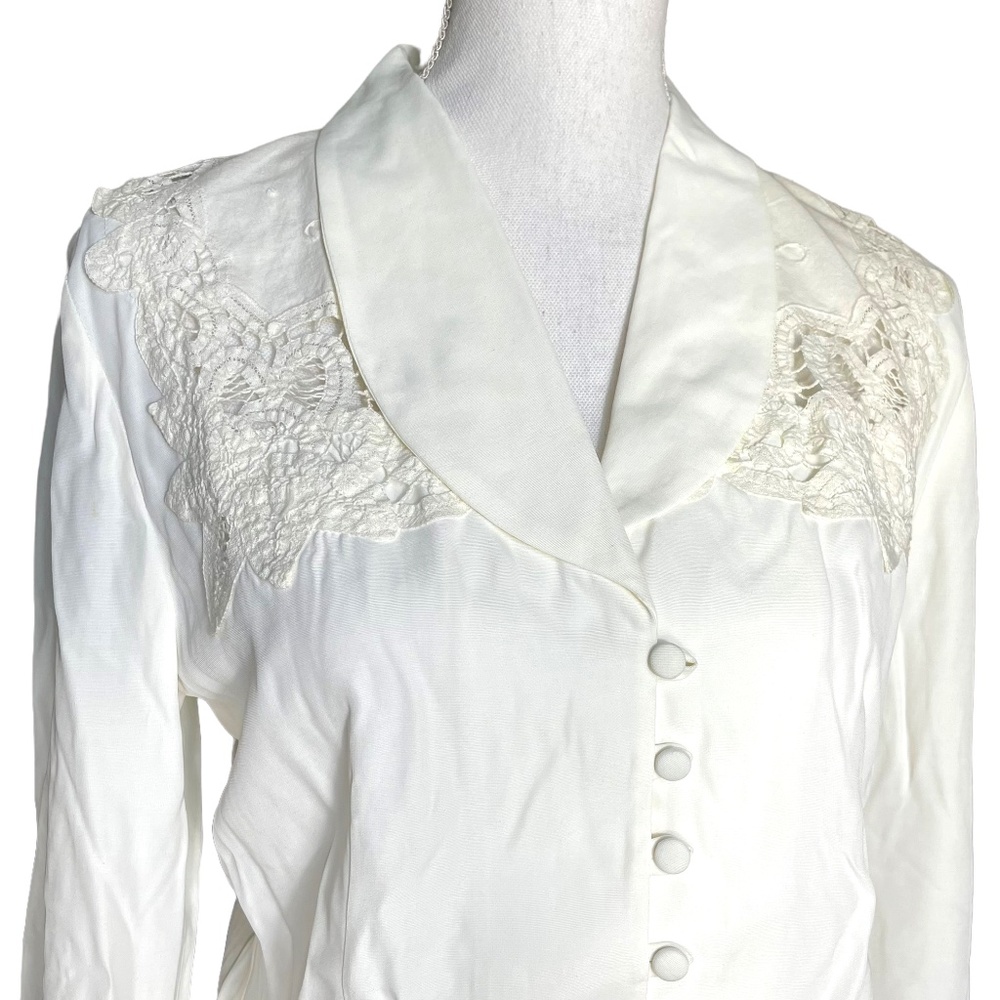 Floral Lace Blouse 8 Applique Rayon Shawl Collar Rouleau Vintage Cottagecore
